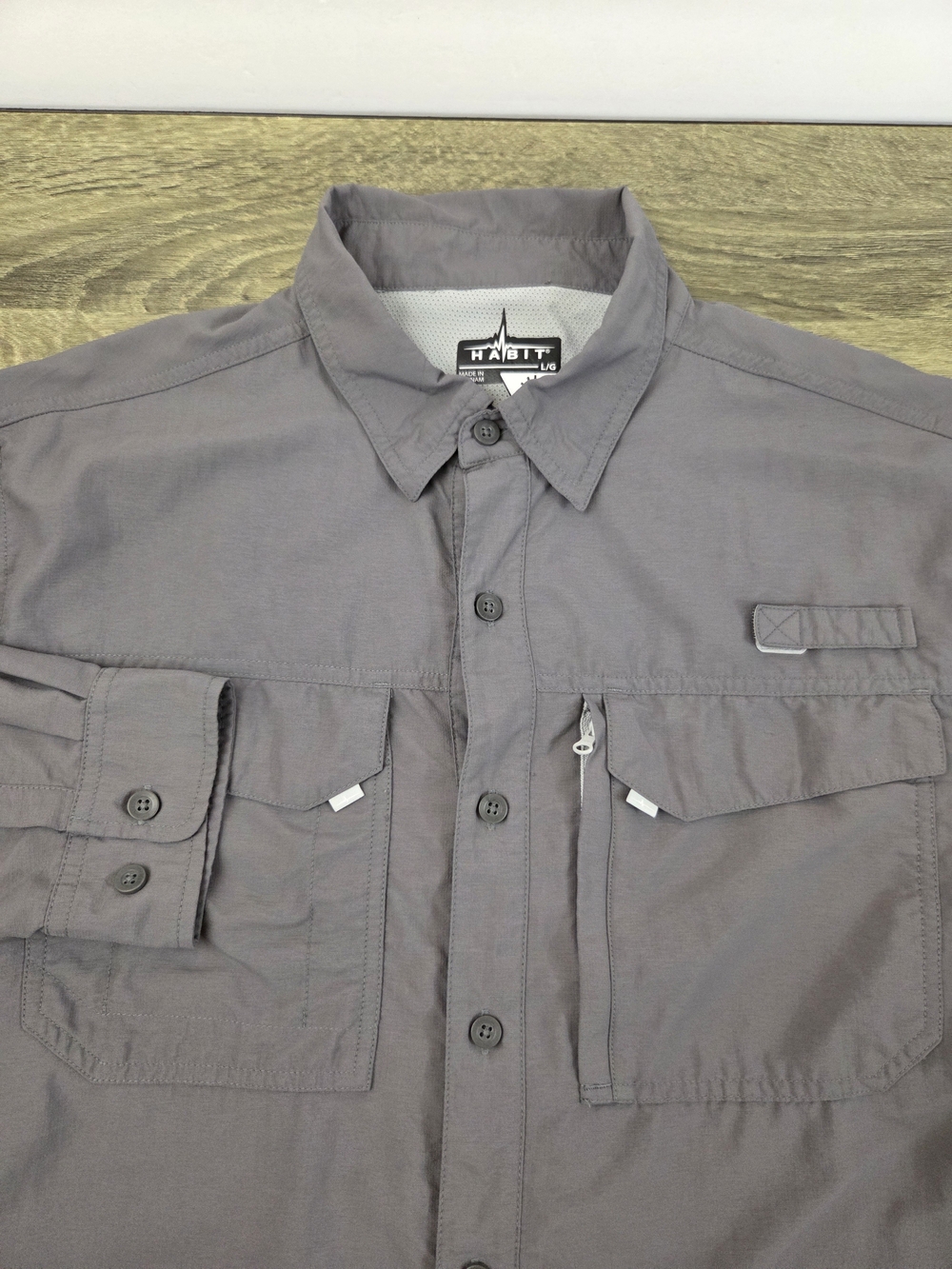 Habit Vented Shirt Men's Large Gray Long Sleeve Nylon Fishing Outdoors Hiking